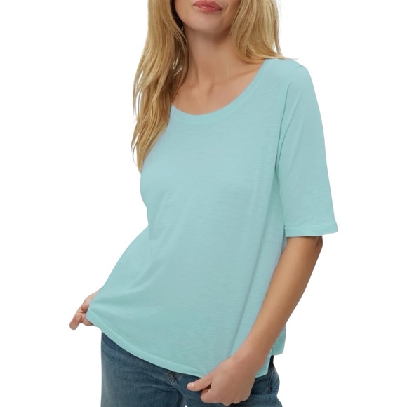 Michael Stars Supima Cotton Slub Elbow Sleeve Swing Tee in Jade - Picture 1 of 7